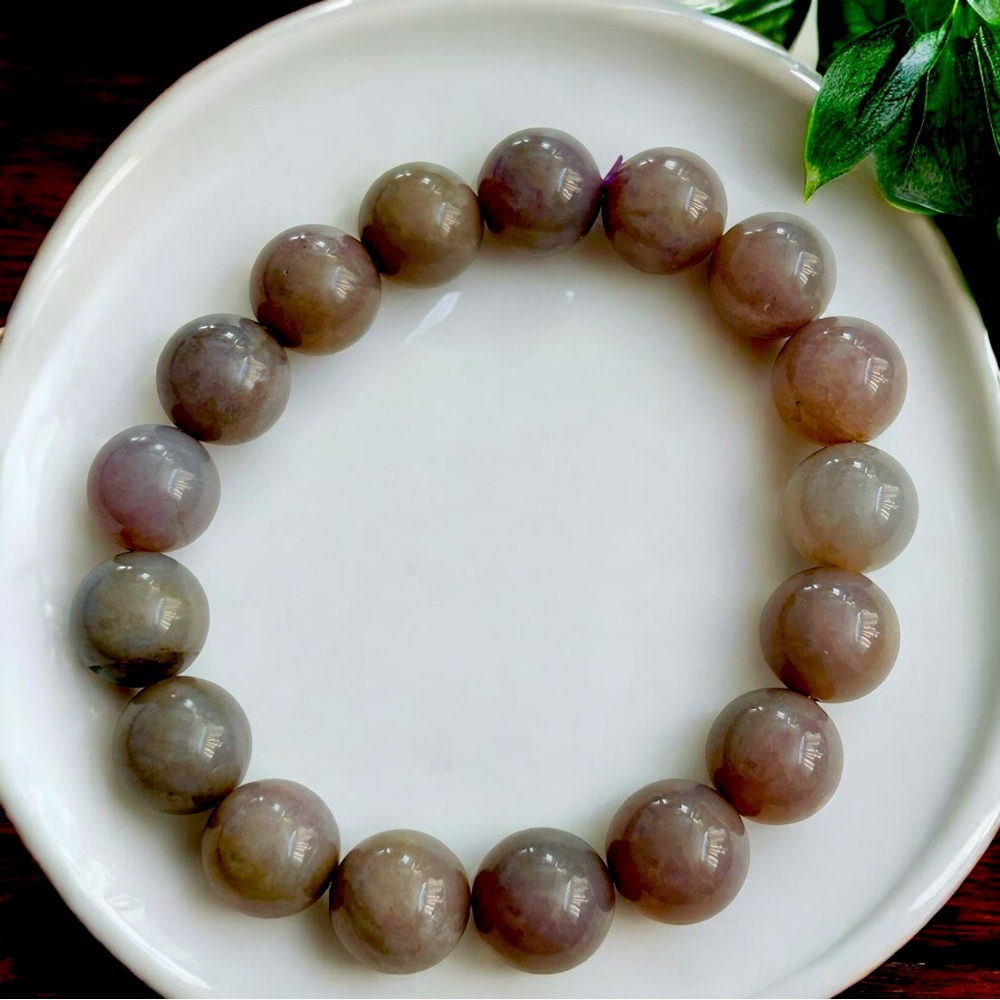 12mm natural Smoke Grey Hotan Jade bead bracelet